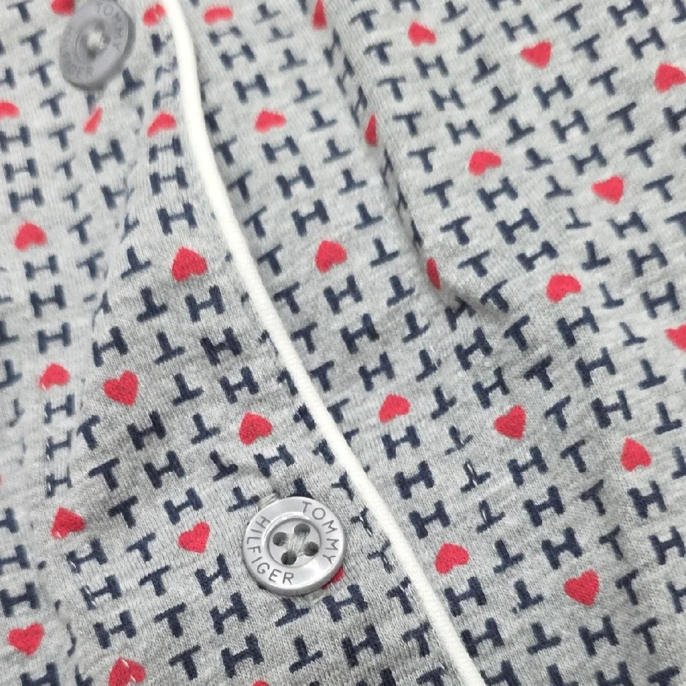 Tommy Hilfiger Grey Sleep Top with Red Heart Print and Navy Trim